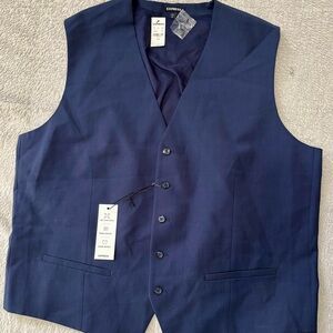 Express Blue Vest Classic V-neck Wool Blend